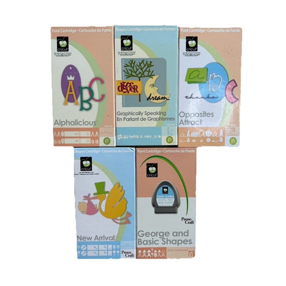 Cricut Cartridge Bundle Lot of 5 Fonts Shapes George Alphalicious Crafting